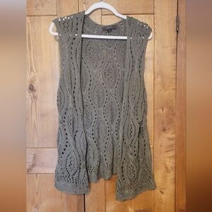 Jessica Olive Green Crocheted Openwork Vest